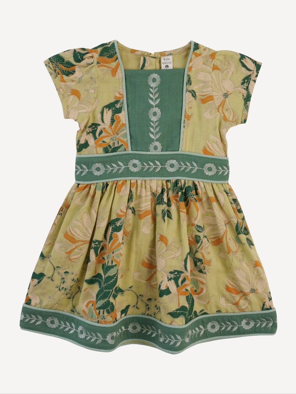 NWT 6-12m Kate Quinn puff sleeve piped embroidered dress honeysuckle cottongauze